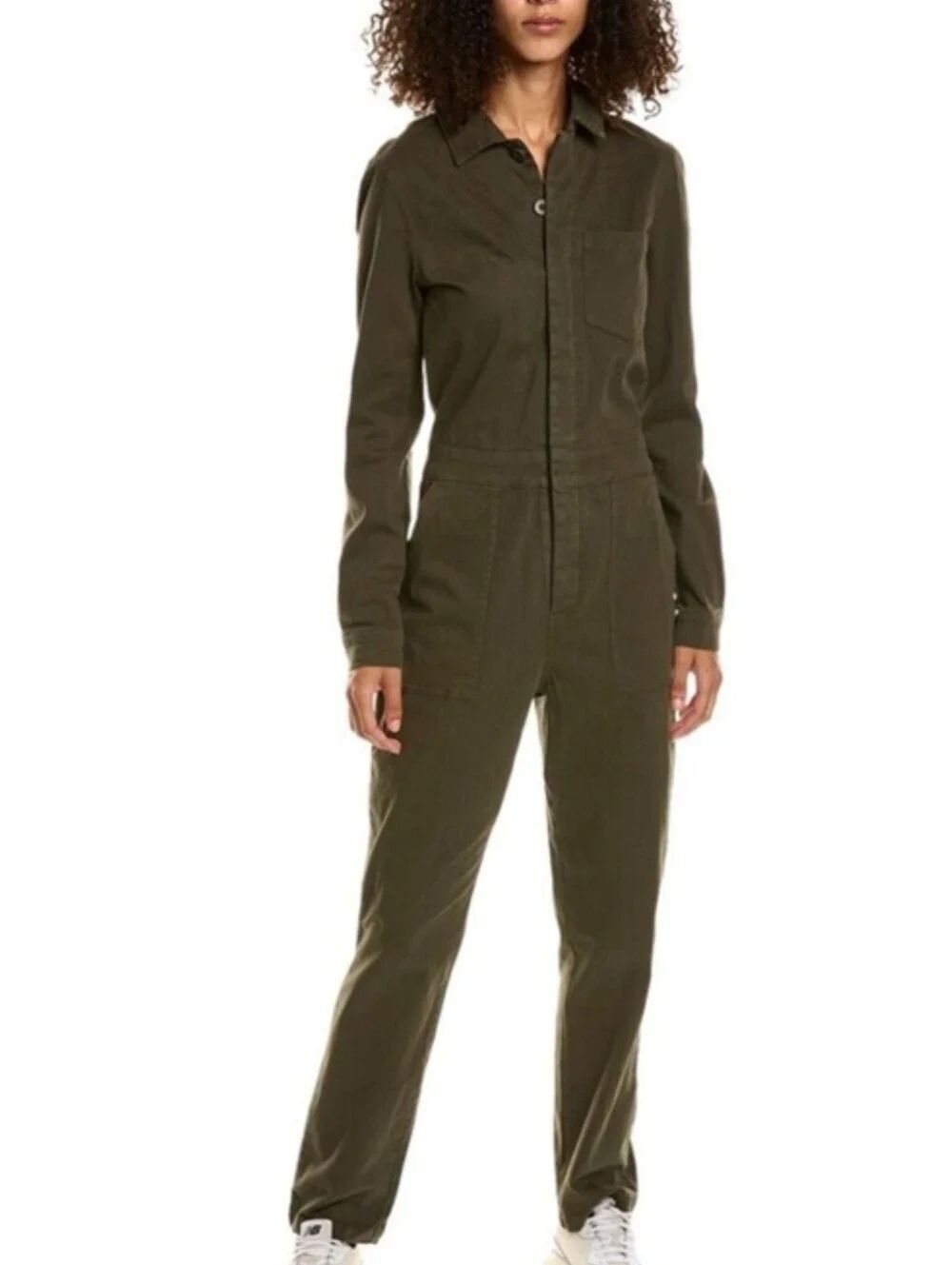Monrow Olive Green Long-Sleeve Utility Jumpsuit.